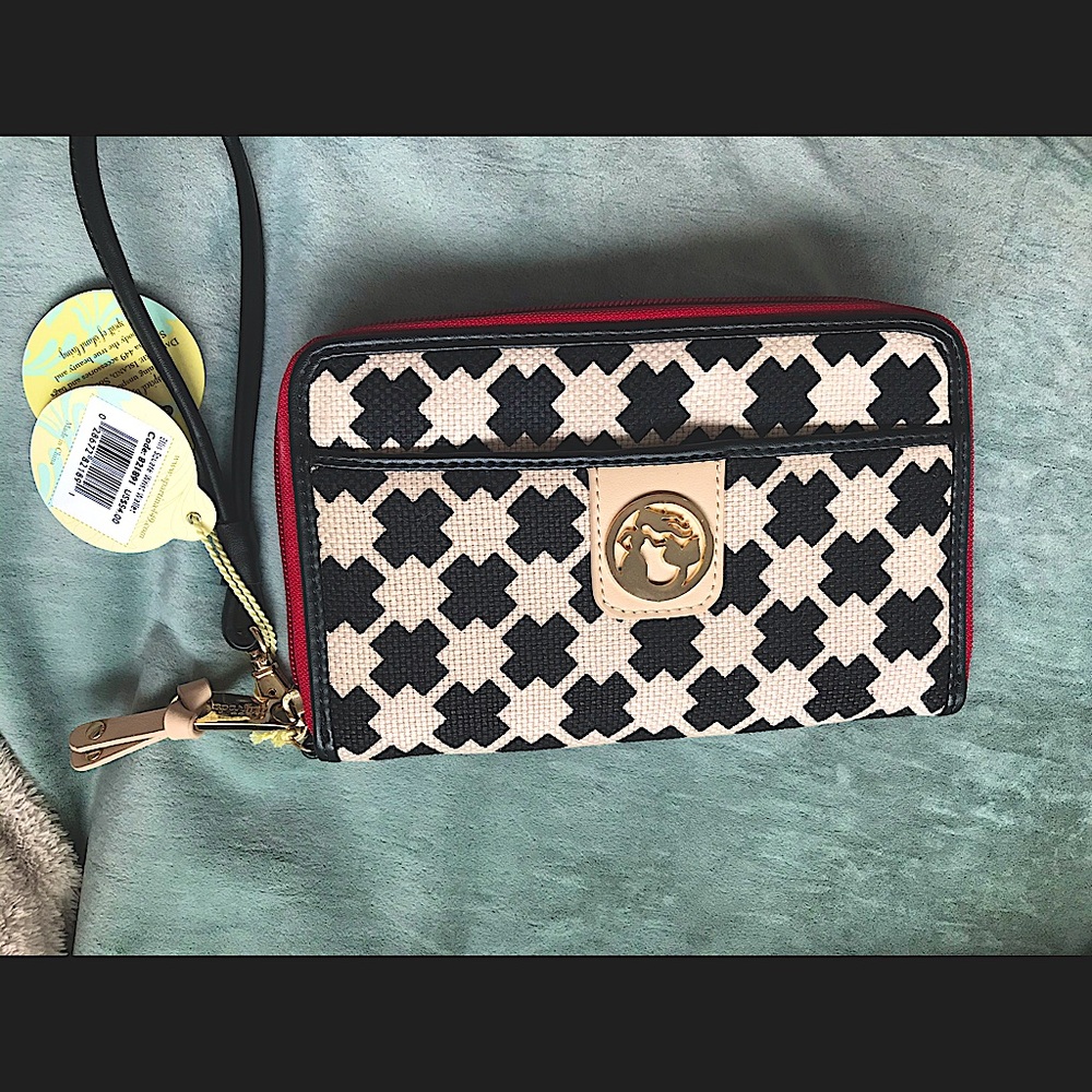 Spartina linen & leather wrist wallet